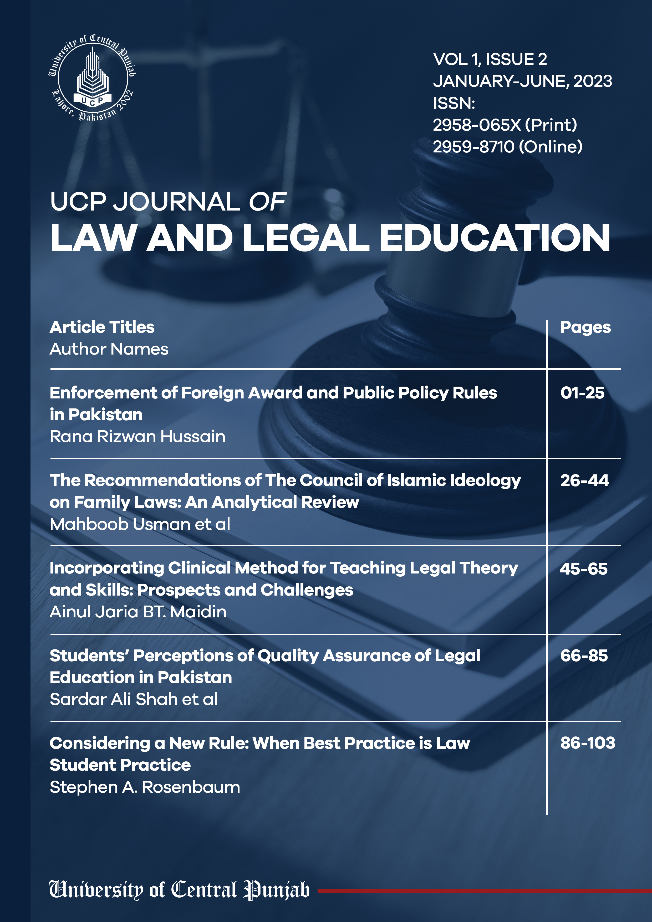 					View Vol. 1 No. 2 (2023): UCP Journal of Law and Legal Education
				