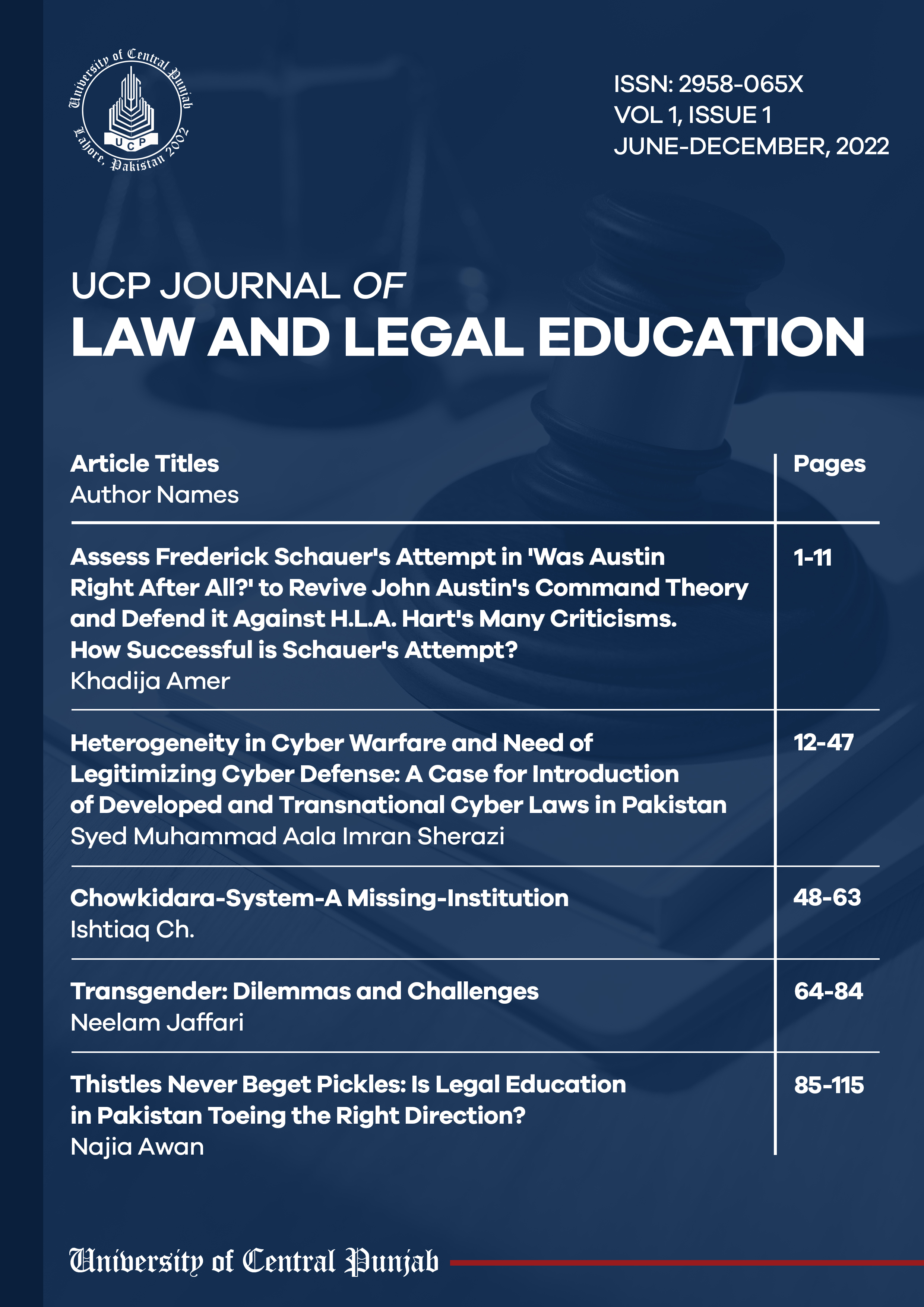 					View Vol. 1 No. 1 (2022): UCP Journal of Law and Legal Education
				
